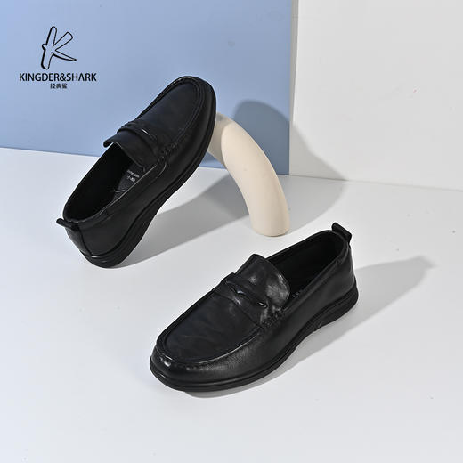 2024经典鲨春季男士新款一脚蹬通勤百搭时尚牛皮革皮鞋KW261-D14021 商品图5