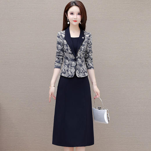 修身气质假两件，中长款印花拼接连衣裙QYM-CR-FY4605-L 商品图0