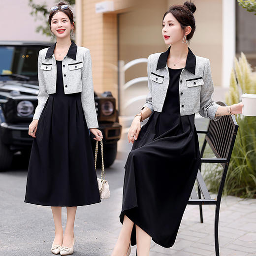 2024春季新款高级感气质轻熟风小香风外套配连衣裙两件套HR-LMJY6660 商品图3