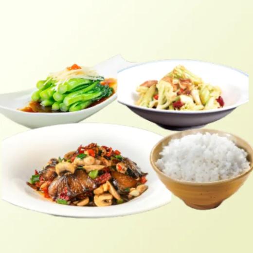 口蘑炒酱肉+豉油菜心+大碗小炒花菜+米饭 商品图0