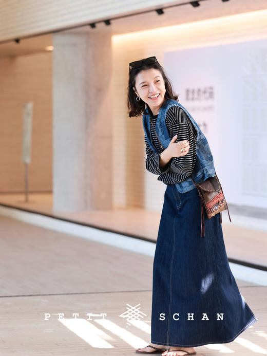 PETIT SCHAN小闪 CLO#455 rice fragrant 稻香 棉感拼接牛仔文艺马甲 商品图4