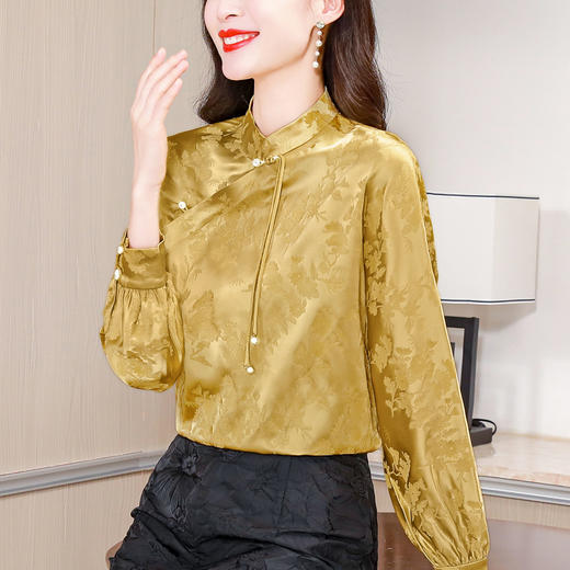 原创国风中式衬衫，仿醋酸提花立领小衫KQL-B43N1877 商品图2