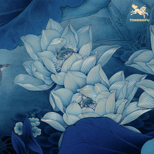 铜师傅 手工錾刻 铜雕画《白荷蓝翠》客厅玄关沙发背景墙装饰画 商品图3