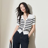 通勤气质黑白条纹撞色短袖针织衫女新款短款V领毛衣V0051037 商品缩略图0