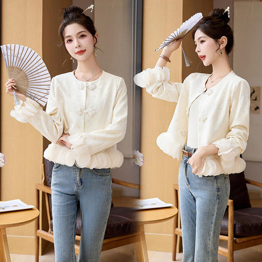 时髦立体裁剪花边，复古盘扣短外套HR-YQH2519 商品图1