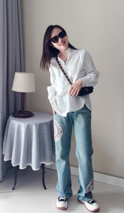 利落大方贝壳扣子小立领小中式白衬衫 商品图4