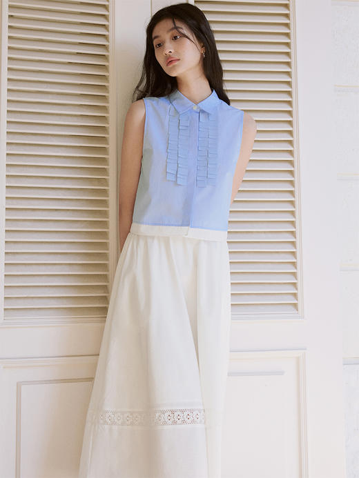 ForPoem 现货 24/SS原创设计方片花边装饰百搭简约无袖背心衬衫上衣 商品图3