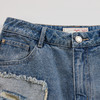 谜底牛仔短裤女2024年夏新品复古时尚贴布绣破洞直筒裤242MK0543 商品缩略图3