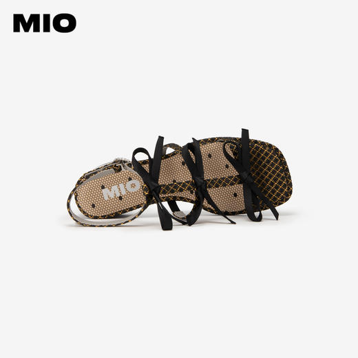 MIO米奥夏季拼色方头时装凉鞋蝴蝶结中跟时尚个性凉鞋女鞋M243141605 商品图2