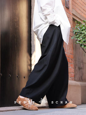 游弋 四季款日本进口绵羊毛桑蚕丝微弧大廓形阔腿香蕉裤