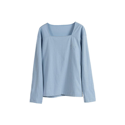 绽放142朵/天蓝色木棉亲肤舒适一字领刺绣小马设计感宽松文艺T恤 商品图4