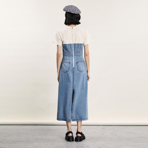 谜底拼接牛仔长裙2024年夏款时尚休闲钉珠绣连衣裙短袖242ML0559 商品图2