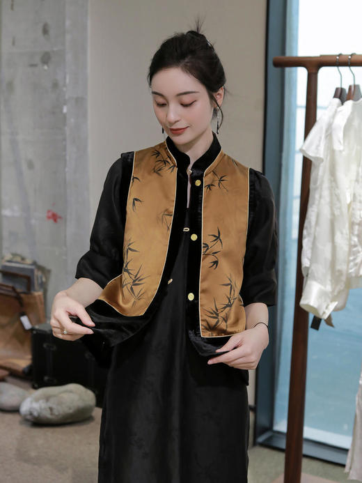 盛唐牡丹 |皮子重缎香云纱配黑丝绒马甲 商品图6