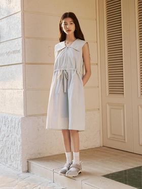 ForPoem 现货 24/SS原创设计大翻领无袖背心裙女纯色运动风休闲连衣裙