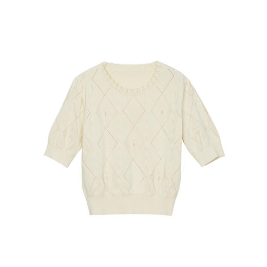 谜底套头针织衫短袖女2024年夏新品肌理感提花短款上衣242MZ0851 商品图4