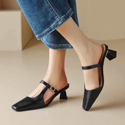 【预售5天】粗跟百搭拖鞋，小方头包头后空凉鞋NX&m1396 商品图2