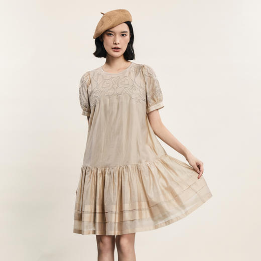 谜底两件套连衣裙短袖2024年夏季新品复古风圆领直筒裙242ML0541 商品图0