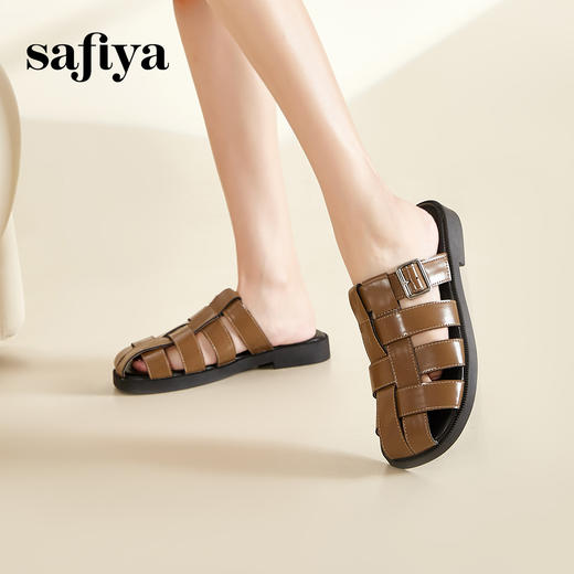 Safiya/索菲娅夏季一脚蹬镂空编织懒人外穿半拖凉鞋 SF42110113 商品图6
