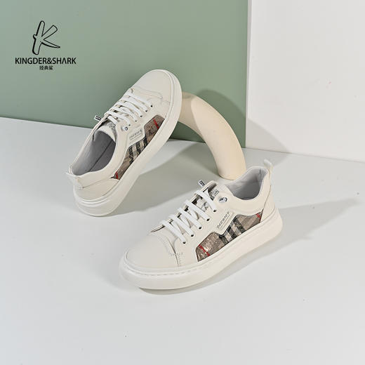 2024经典鲨春季男士新款时尚牛皮革平底潮流板鞋KG31-D14021 商品图5