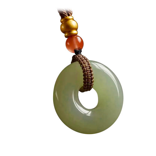 红玛瑙配珠和田玉平安扣吊坠 商品图4