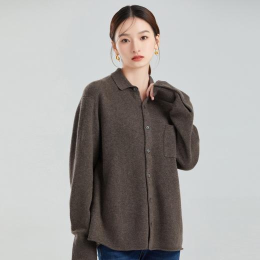 东黎 • 小山羊绒 中性休闲针织秋冬舒适纯色时尚翻领衬衫 21C10 商品图0