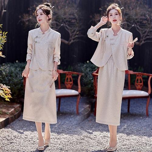 新中式2024年春新款复古优雅气质重磅提花两件套HR-SSB3290 商品图0