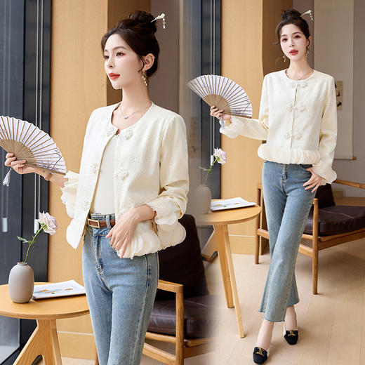 时髦立体裁剪花边，复古盘扣短外套HR-YQH2519 商品图3