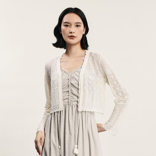 谜底针织开衫长袖2024年夏新品文艺风肌理感提花薄外套242MZ0866 商品图0