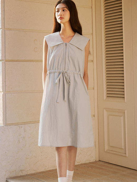 ForPoem 现货 24/SS原创设计大翻领无袖背心裙女纯色运动风休闲连衣裙 商品图2