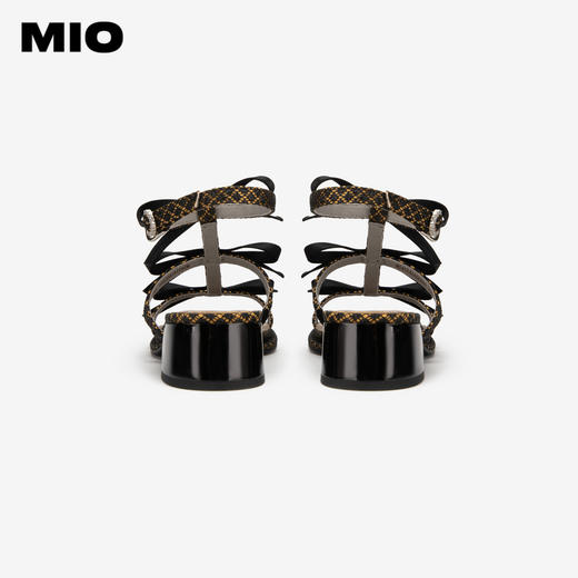 MIO米奥夏季拼色方头时装凉鞋蝴蝶结中跟时尚个性凉鞋女鞋M243141605 商品图4