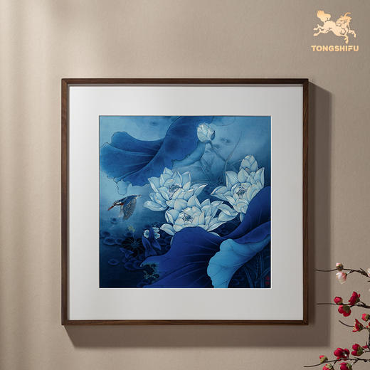 铜师傅 手工錾刻 铜雕画《白荷蓝翠》客厅玄关沙发背景墙装饰画 商品图1