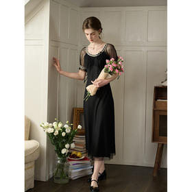 SimpleRetro洛可可圆舞曲 设计感网纱黑色连衣裙女复古法式小黑裙