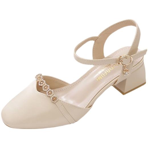 2025年【夏季新款 水钻包头凉鞋女】时尚外穿 粗跟中跟 一字扣带 商品图4