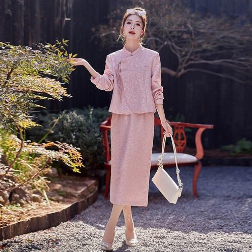 新中式2024年春新款复古优雅气质重磅提花两件套HR-SSB3290 商品图3