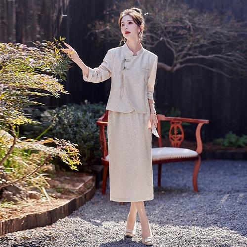 新中式2024年春新款复古优雅气质重磅提花两件套HR-SSB3290 商品图2