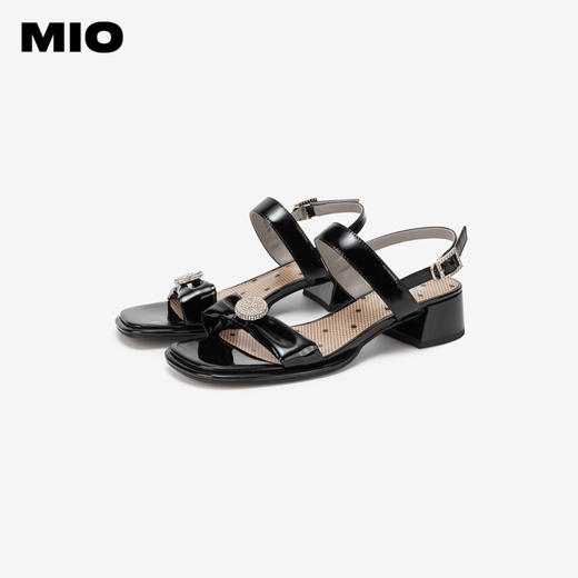 MIO米奥夏季方头中跟一字带时装凉鞋法式简约轻软舒适凉鞋M243141611 商品图3