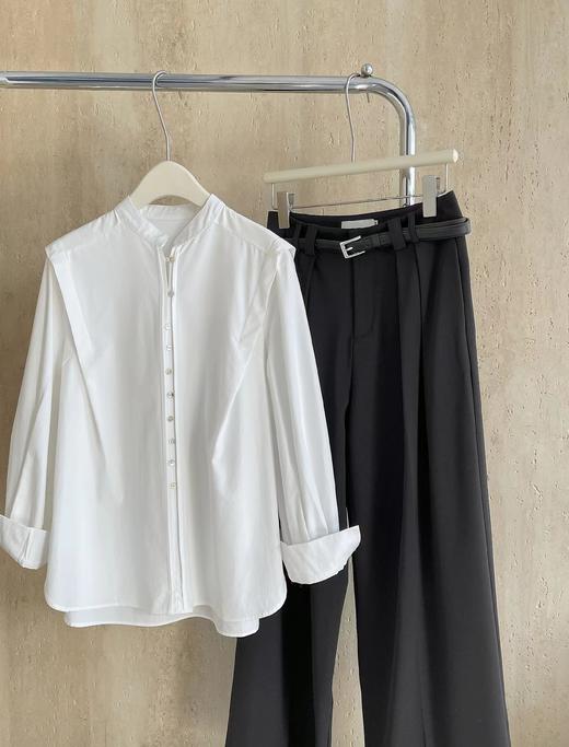 利落大方贝壳扣子小立领小中式白衬衫 商品图12