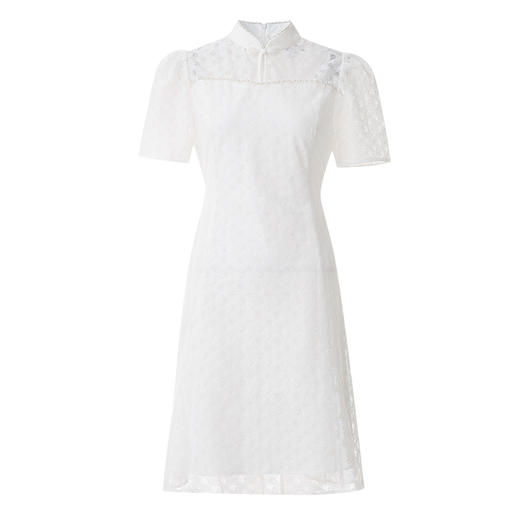 EITIE爱特爱温柔小白裙新中式立领盘扣泡泡袖连衣裙夏季新款B2407326 商品图5