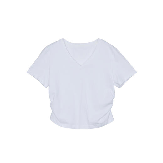 谜底短款T恤短袖女2024年夏季新品简约百搭V领修身上衣242MT0534 商品图4