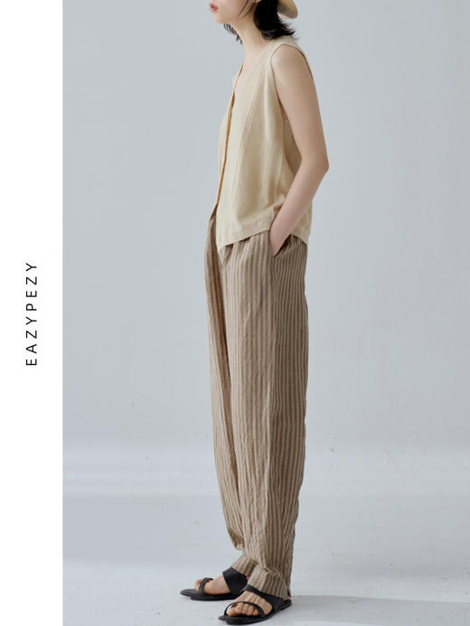 丝麻条纹锥形裤 商品图1