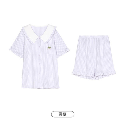 都市丽人生活家居春夏睡衣女针织人棉提花家居服薄款短袖短裤女士针织套装LH41C3 商品图12