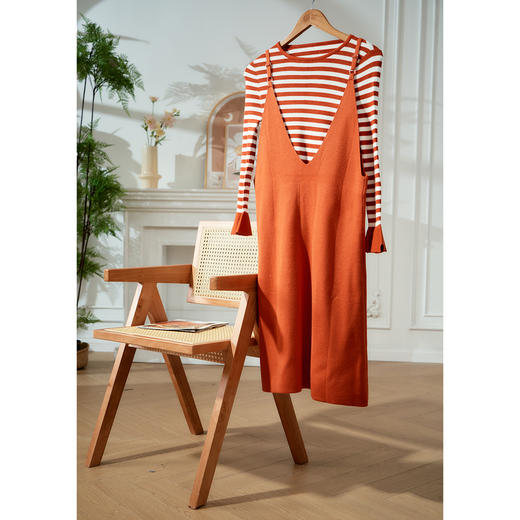 欧芮儿2019春 时尚套装吊带裙女装喇叭袖针织两件套连衣裙 商品图0