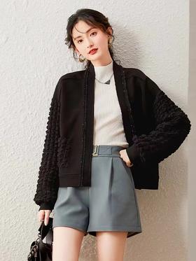 （特卖）28199泡芙肌理长袖开衫空气棉外套-喜出