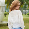欧芮儿2019夏装新款白色V领蕾丝衫超仙女上衣甜美洋气质网纱小衫 商品缩略图1
