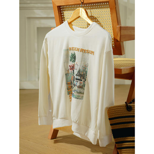 欧芮儿圆领卫衣女新2021宽松显瘦刺绣油画印花重工针织套头衫 商品图1