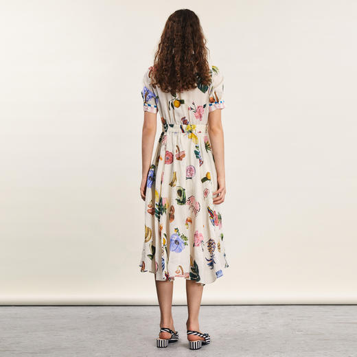 谜底原创印花连衣裙2024年夏新品田园风苎麻中长裙短袖242ML0547 商品图2