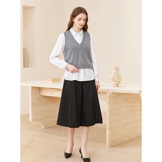 Famecoco范可儿天丝缎感刺绣衬衫女长袖垂感气质衬衣FAC1BH015 商品图5