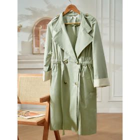 欧芮儿春新款九分袖绿色风衣女
