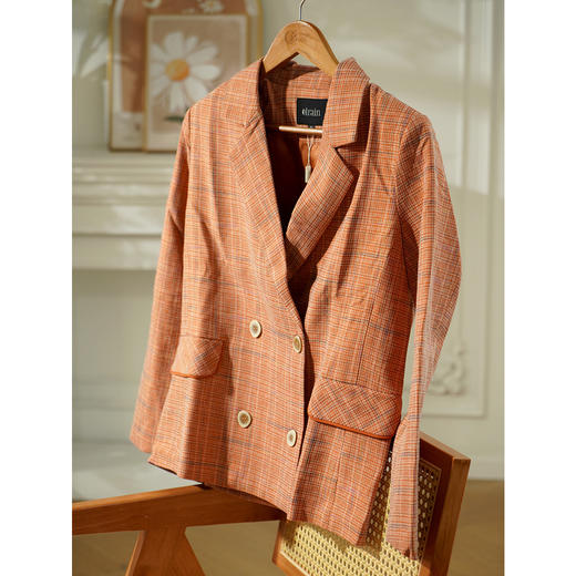 欧芮儿新品长袖双排扣格子小西外套女宽松韩版显瘦上衣 商品图0