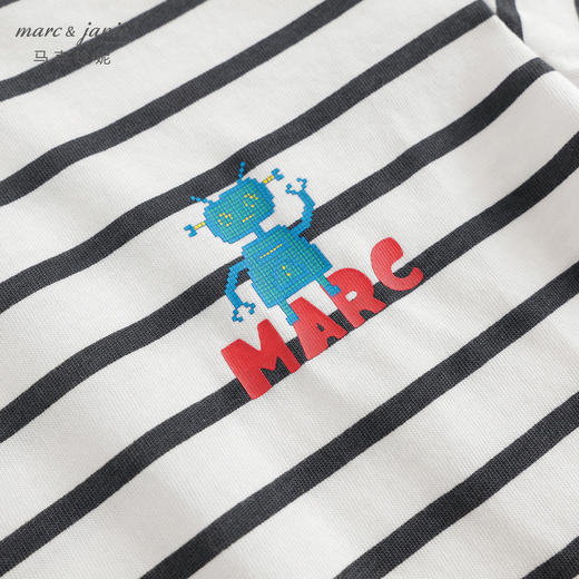 马克珍妮男童机器人条纹短袖T恤儿童宽松纯棉上衣夏装新款240531 商品图4